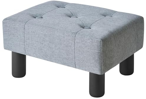 YMYNY Taburete Reposapies Salon, Reposapiés Otomana Rectangular de Tela de Lino, Pequeño Taburete Bajo Acolchado para Sillones, Adecuado para Salones, Sofás y Dormitorios, Azul y Gris HBD039L