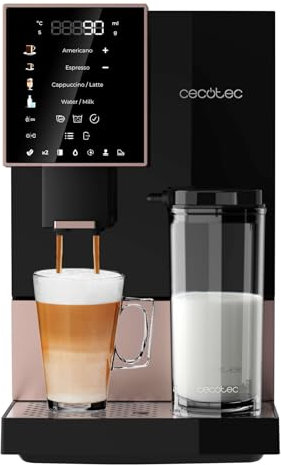 Cecotec Machine a Cafe Grain Cremmaet Compactccino Black Rose.19 barres,Thermoblock, Grains de café fraîchement moulus avec Plug&Play,Réservoir de café de 150gr avec moulin, 1,1 L d'eau,400ml de lait