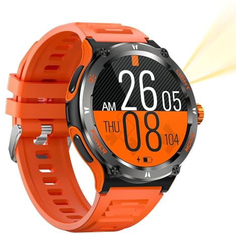 Smart Watch, 1,53 Tums Pekskärm Smartwatch Inbyggd Kompass, 100+ Sportläge, Bluetooth 5.3, Ficklampa, Vattentät, för Utomhussporter (Orange)