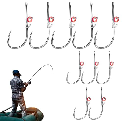 Lot de 10 Hameçons De Fixation pour Crevettes Vivantes, Hameçon Barbelé en Acier Au Carbone avec Trou, Crochet Porte-appât Robuste, Hameçon Réutilisable pour Crevettes Vivantes, Matériel De Pêche