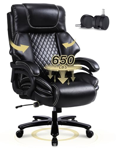 500LBS Big and Tall Office Chair for Heavy People 650lbs Heavy Duty Executive Chair with Adjustable Lumbar Support, Wide Seat, Ergonomic High-Back Leather Desk Chair for Adults 8 Hours Daliy Work
