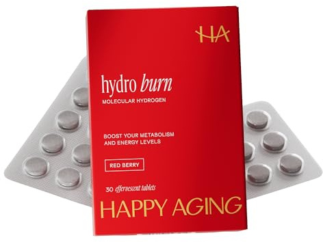 Happy Aging Hydro Burn H2 Molecular Hydrogen Water Tablets|Clean Energy & Metabolic Support| Molecular Hydrogen with Magnesium| Fast-Dissolving, Keto Antioxidant|30 Red Berry Tablets