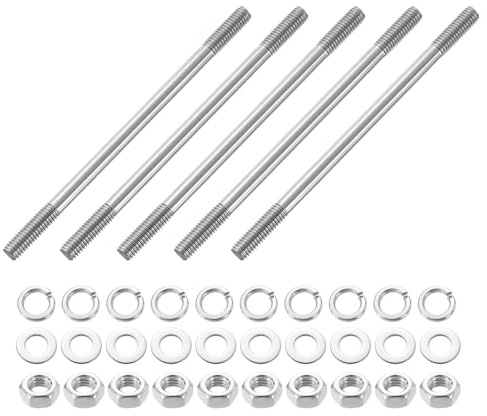 QUARKZMAN 5pzs Espárragos Roscados M6x110mm Pernos de Varilla Roscada doble | Tornillo Espárrago Roscado, Acero Inoxidable 304, con Tuercas y Arandelas Planas & de Seguridad