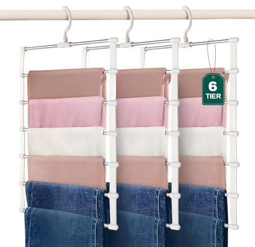 Perchas para pantalones, 3 pisos, perchas para pantalones, ahorran espacio, ahorran espacio en el armario, para colgar pantalones, faldas, bufandas, vaqueros, toallas, cinturones y corbatas