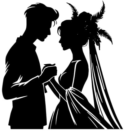 Una pareja está junta en una pose romántica, tomados de la mano y mirándose. Pegatinas de pared de vinilo 42x44.8cm Removible sin dejar pegamento Negro