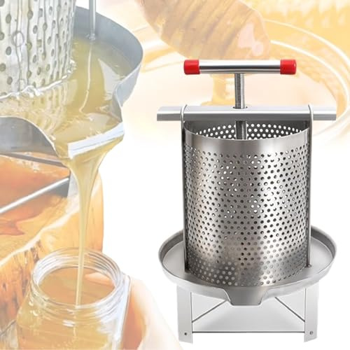 Pressa per cera in acciaio inossidabile, pressa manuale per miele, vassoio per miele 350 mm/diametro maglia 6 mm, con 1 filtro, una macchina per due scopi, per fattorie domestiche e allevamenti di api
