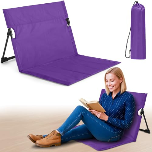 Jetec Foldable Floor Backrest Chair Portable Camping Chair with Storage Bag Light Weight Lazy Seat for Indoor Outdoor Bed Ground Park Lawn Concerts Hiking Beach (Purple)