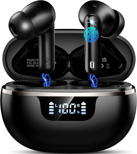 Auriculares Inalambricos Bluetooth, Cascos Inalambricos Bluetooth 5.4 HiFi Estéreo con 4 ENC Cancelacion Ruido HD Mic, 45H Auriculares Inalambricos IP7 Impermeable/Pantalla LED/Carga Rápida Tipo-C