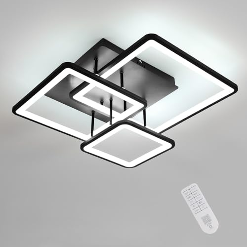 Mckalen Lámpara Techo LED Regulable, 39W 4387LM Plafon LED Techo con Mando, 3000K-6500K, Moderno Cuadrado Luz de Techo Negro para Dormitorio Cocina Comedor, 52.5CM