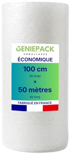 ROULEAU PAPIER BULLE/FILM À BULLES ÉCONOMIQUE 100 cm x 50 m – Fabriqué en FRANCE – Protection Légère et Flexible – Bulles 10mm – Idéal Calage Colis, Emballage Vaisselle et Déménagement