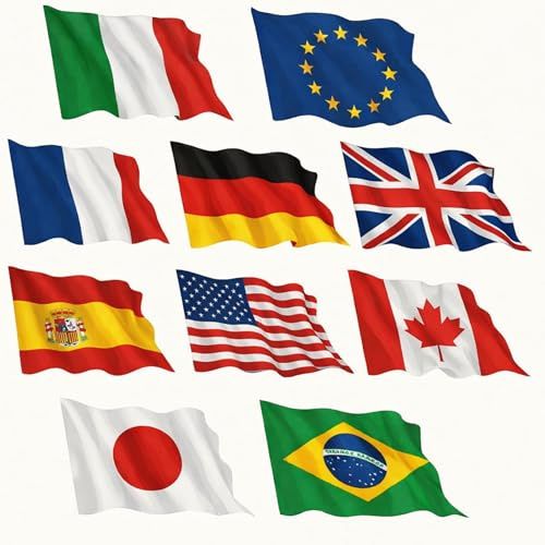 Set 10 bandiere del Mondo 90 x 150 cm Europe UK Japan USA Brazil per hotel enti villaggi turistici