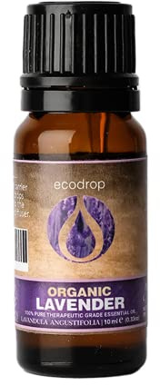 Ecodrop French Lavender Essential Oil I 10ml I Certified Organic and 100% Pure Essential Oils I Natural & Organic with for Aromatherapy I Massage, Diffusers & Bath