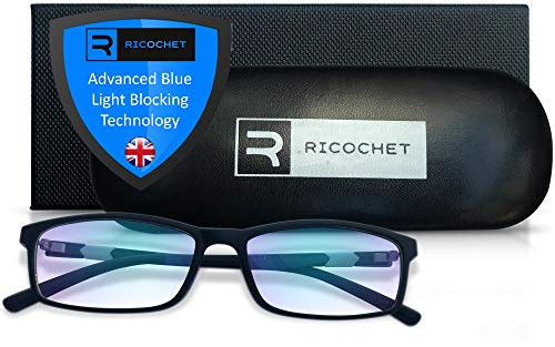 Ricochet® Blue Light Blocking Glasses -UK Designed Technologically Advanced Blue Light Glasses for Computer or Gaming Safety. Unisex Designer Glasses in Cool Graphite Black