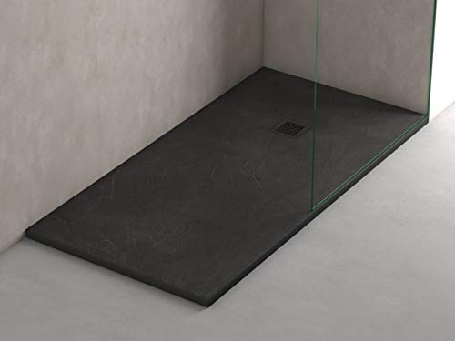 Plato Ducha Resina Efecto Pizarra Extraplano, Resistente al Rayado y Alta Durabilidad, Fácil Instalación y Limpieza y Muy Agradable al Tacto 70x100 Negro