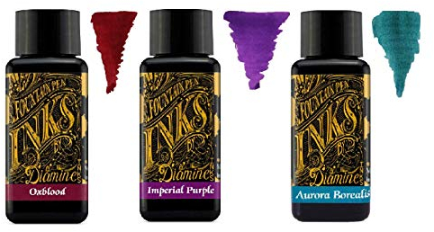 Diamine - 30ml Fountain Pen Ink - 3 Pack - Oxblood & Imperial Purple & Aurora Borealis