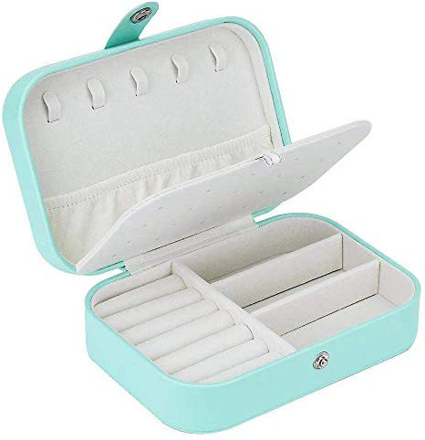 Chelory Jewellery Box Small Travel Jewellery Organiser Case Storage for Rings Earrings Necklace Bracelets, Premium PU Leather Double Layer Jewelry Gift Boxes for Women Girls, Green