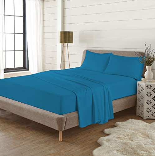 EXQUIZIT Home Parure de lit en Flanelle 100% Coton brossé avec Drap-Housse, Drap Plat et 2 taies d'oreiller Assorties Bleu Sarcelle Double