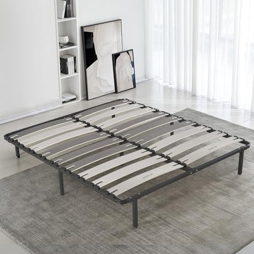SAMPUR - Sommier Morpholattes | 140 x 190cm | 7 Pieds Inclus | Gris | 25 cm de Hauteur | Cadre métal laqué epoxy | Lattes Extra Larges | 5 Zones de Soutien