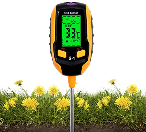 LEEWENYAN Testeur de Sol 4-en-1 pH-mètre,Testeur de Thermomètre de Plante Numérique avec éclairement/Température/Humidité du Sol/PH du Sol/Humidité de l'environnement, pour Plantes en Pot, Jardins