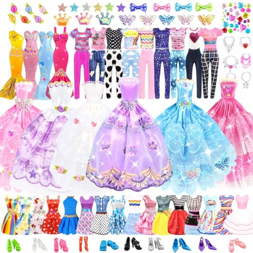 75 Kleidung für Puppen Kleidung Schmuck Zubehör Hochzeit Party Abendkleider für Puppen mit 1 Kleider 2 Abendkleider 3 Top 3 Hosen 2 Kurze Kleider 8 Minikleider 10 Schuhe für 11,5 Zoll Mädchen Puppen