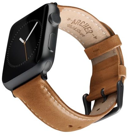 Archer Watch Straps - Uhrenarmbänder aus Hochwertigem Genarbtem Leder für Apple Watch (Kamelfarben/Naturweißes Garn, Space Grau, 40/41/42mm)