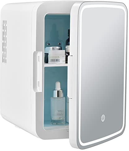 RELAX4LIFE 10L Mini Frigo con Specchio LED e 3 Luminosità Regolabile, Caldo e Freddo, Cavo di Alimentazione DC/AC, Portatile per Casa e Viaggio, 23x28x34cm