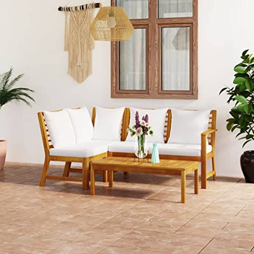 WIFESE Set Divani da Giardino 4 pz con Cuscini e Tavolo Salottino da Giardino Esterno Sofa con Tavolino Set di Mobili per Esterni Mobile Salotto Divanetto da Esterno Crema in Legno Acacia