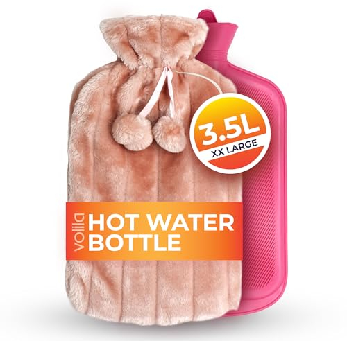 volila 3.5 L XXL Wärmflasche mit Bezug - Süße Wärmeflasche Rosa mit Weichem Kunstfell-Wärmflaschenbezug - Für Frauen Schmerzlinderung