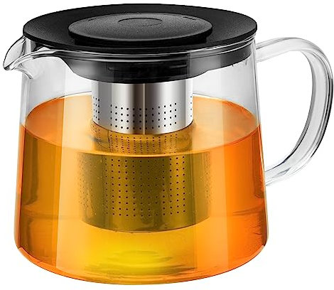 Glass Teapot 34oz/1000ml with Removable Stainless Steel Infuser Tea pot, Heatproof Borosilicate Glass Tea Make, Stovetop Safe Glass Tea Kettle for Loose and Blooming Leaf Tea