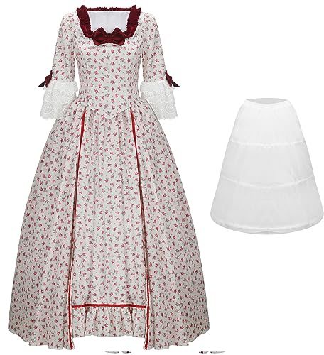 NUWIND Abito da Ballo Rococò Donna Costume da Abito Gotico Vittoriano Stampa Floreale Retrò Rinascimento Vintage Medievale Elegante Cocktail Lolita Pizzo Corsetto Ballo (M, Floreale rosa)