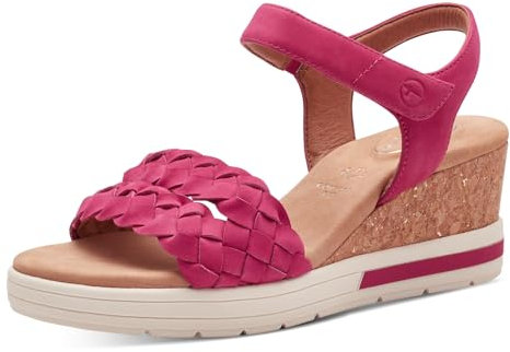 Tamaris Comfort Damen Sandalen mit Keilabsatz aus Leder Bequem, Rosa (Fuchsia), 40 EU