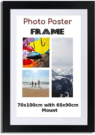 Black Poster Frame with White Mount 70x100cm (60x90cm) Print Wall Picture Hanging Frame - Portrait and Horizontal Wall Hooks Photo Frame for Display Art Work - Jigsaw Puzzle
