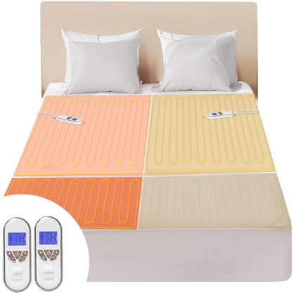 BWARM HOME Luxury Electric Blanket King Bed, Fully Fitted Underblanket Mattress Cover, Multi-zone, Cotton Comfort Layer, Dual Control, 9 Heat Settings, 10 Time Settings, Machine Washable, 203 x 152cm