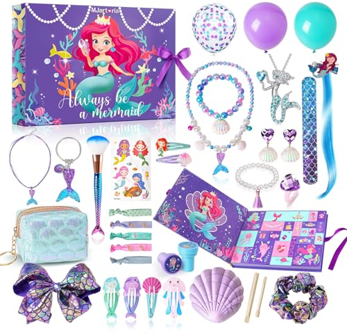 MJARTORIA Mädchen Adventskalender 2025 Kinder Meerjungfrauen, Weihnachtskalender Teenager 24 Überraschungen, Überraschungspaket mit Schmuck Haarschmuck Spielzeug