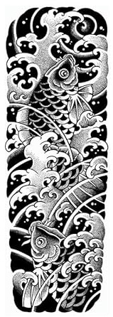 2 Piezas De Jugo De Hierbas Semipermanente Tatuaje Temporal De Brazo Completo Pegatina De Carpa Ondulada Japonesa Impermeable No Reflectante Pegatina