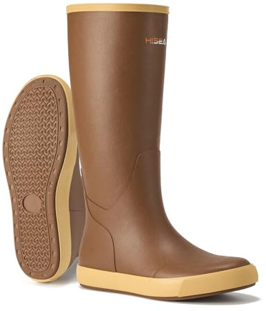 HISEA Mens Rubber Boots, 100% Natural Rubber Tall Rain Boots with Fabric Lining for Men