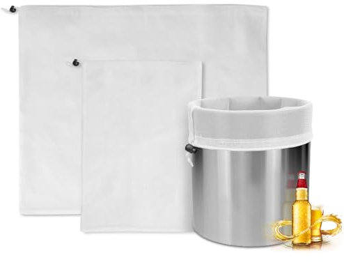 Mordx 2 Stücke Filterbeutel Polyester Wiederverwendbar Brew Bag Hopfenfilter Nussmilchbeutel Weiß Brauen Siebbeutel mit Kordelzug Feinmaschiges Filtertuch für Wein Bier