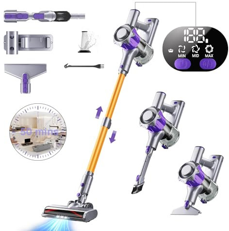 Cordless Vacuum Cleaner 600W 55Kpa Stick,Up to 55Mins, Vacuum Cleaner for Home Rechargeable Wall Mount OLED Color Screen Anti-tangled Vacuum for Car,Hardwood Floor,Carpets,Pet Hair EHBL (A44)