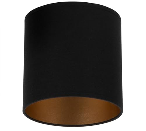alfalux Lampenschirm Für Tischlampe Stehlampe Wandleuchten Undurchsichtig Aus Stoff Auf Goldenem PVC Zylinder E27 Fassung CL-SC Schwarz Gold 15 x 15 cm