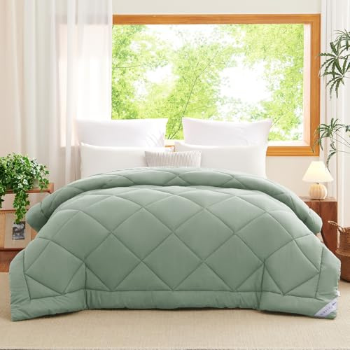 WAVVE Edredón Relleno Nórdico 220x240 cm para Cama 135/150, Edredón de Fibra 300gr/m², Ligero, Suave, Transpirable para Otoño e Invierno (240x220 cm, Verde Salvia)