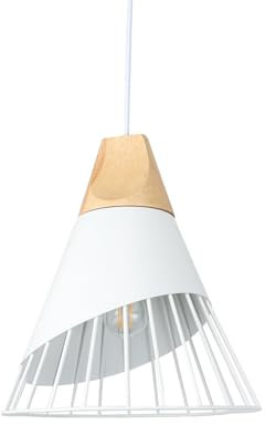 Alpinaluz Lampada a sospensione a soffitto in metallo laccato bianco e legno naturale - stile nordico, elegante e minimalista per soggiorno e sala da pranzo