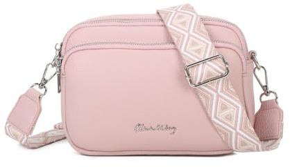 Bolso bandolera mujer pequeño de cuero PU tres compartimentos y dos bandoleras, bolso mensajero para cruzar polipiel regalo original para mujer (Rosa)