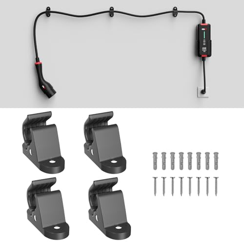 MCEVKELN EV-Ladekabelhalter – 4er-Pack multifunktionale Wandhalterung mit Fallschutz für Ladegeräte von Elektrofahrzeugen, hält Ladebox und Kabel sicher, inkl. Montagezubehör und Verpackungsbox