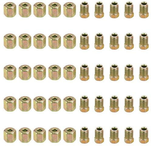 KOUTIANWU 3/16 Brake Pipe Fittings Set for 4.75mm SAE Flaring Brake Line Kit 25Pcs Unions & 25Pcs Nuts M10 Threads