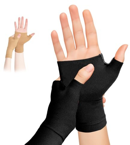 JLFDLLYYZQ 1 par de muñequeras de compresión de cobre para túnel carpiano y tratamiento de alivio del dolor, muñequera soporte para artritis, tendinitis, esguinces, entrenamiento, Unisexo(negro, L)