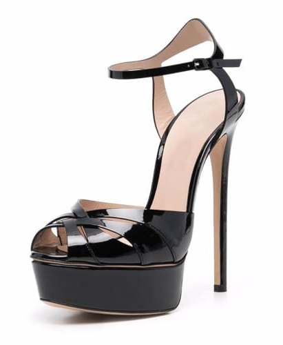 Sandali con Tacco Alto e Plateau da Donna, Sexy con Cinturini Incrociati e Tacco a Spillo, Scarpe Eleganti Gladiatore con Punta Tonda Scarpe con Tacco per Estivo Festa,Nero,36 EU