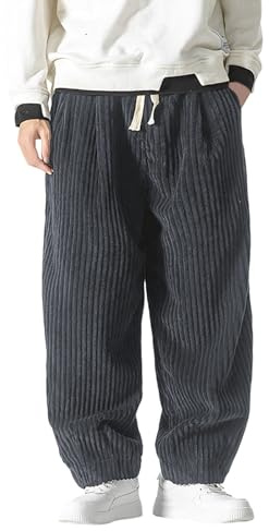 Foweknow - Pantaloni da uomo in corduroy, baggy, con elastico, pantaloni da lavoro per uomo, con coulisse, lunghi, larghi, in corduroy, pantaloni da jogging, con vita elastica, versatili, pantaloni da