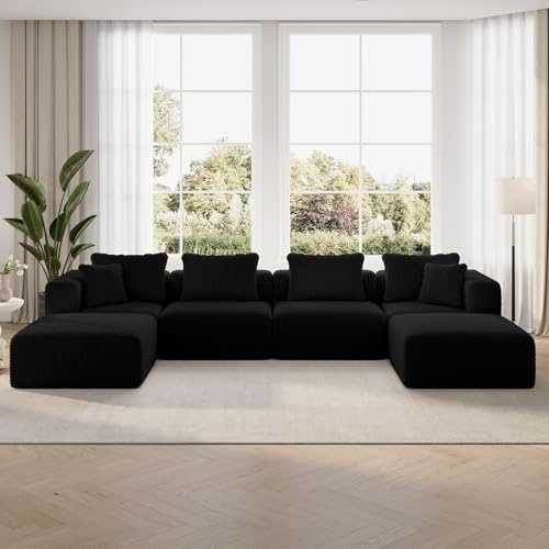 Novilla 141 Modular Sectional Sofa, Modern Cloud Sectional Couch with Smarts Coil® Support, U-Shape Boneless Couch for Living Room Apartments Bedroom, No Assembly Required (4 Seat w/ 2 Ottoman)