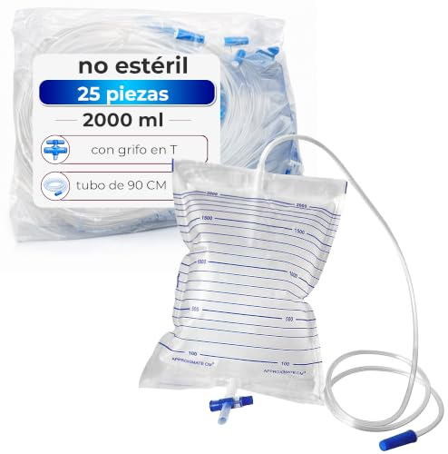 Bolsas de Orina 25 Piezas – 2000 ml Tubo 90 cm Válvula Antirreflujo