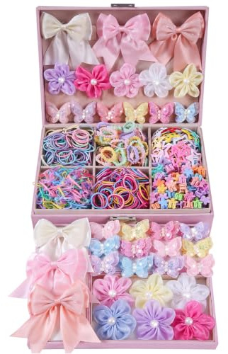 Girls Hair Accessories Set, Colourful Bow Clips, Butterfly Clips, Flower Clips, Hair Ties, Gift Box, 503 Pieces